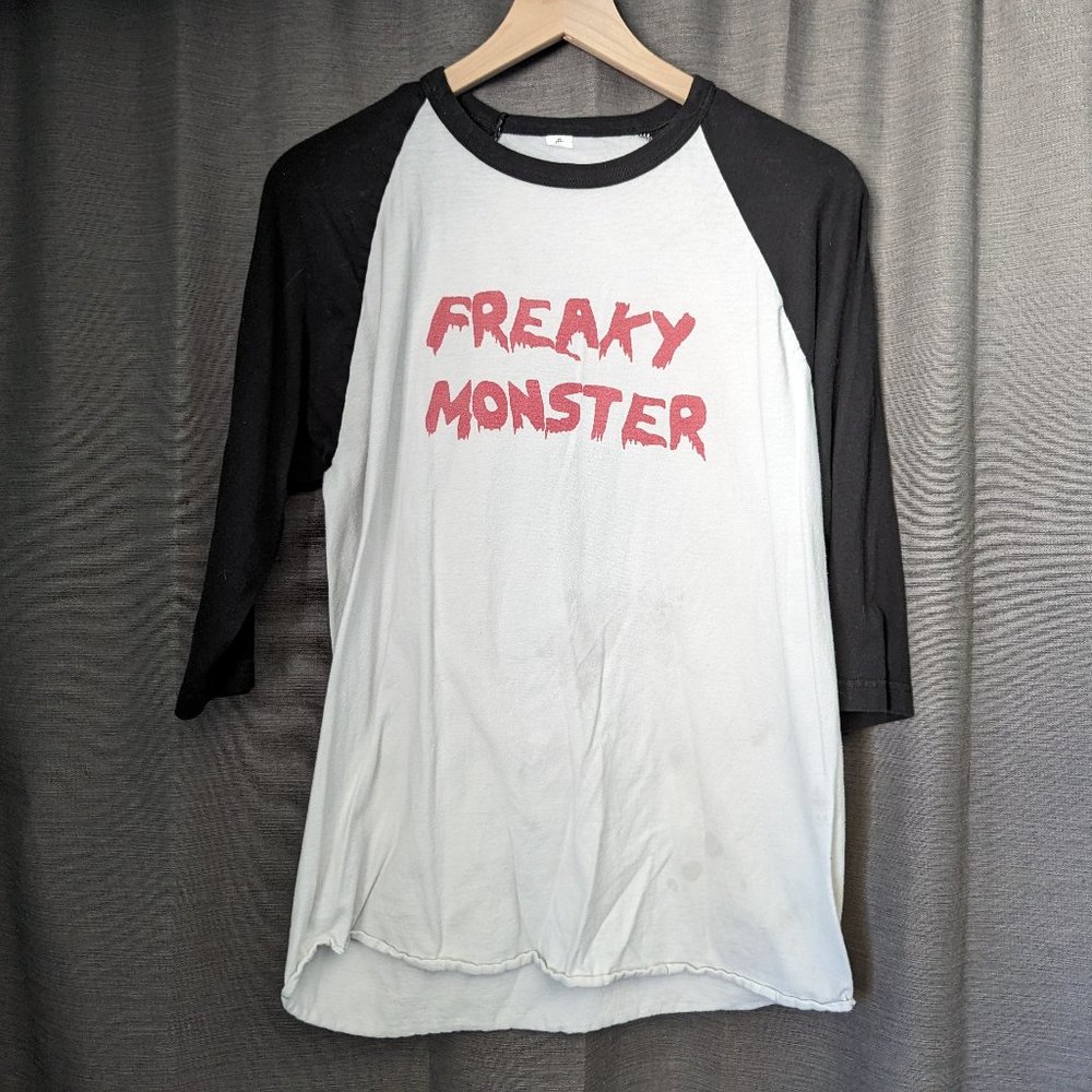 Men's Size M Black/White, 3/4 Sleeve "Freaky Monster" Baseball Shirt